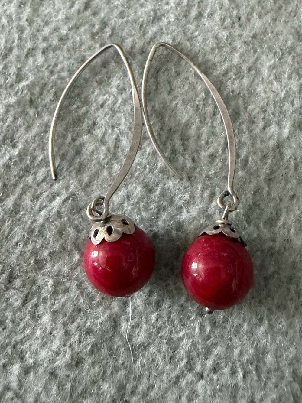 Sterling Silver Red Bead Drop Earrings